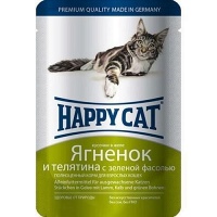 ХэппиКэт паучи для кошек в желе, ягненок, теленок, зеленая фасоль, 0,1 кг 1002307