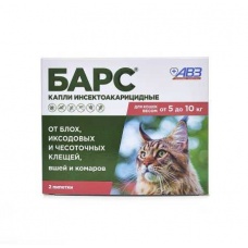 Барс капли инсектоакарицидные для кошек 5-10 кг упаковка, 2 пипетки