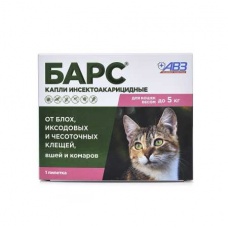 Барс капли инсектоакарицидные для кошек до 5 кг упаковка, 1 пипетка
